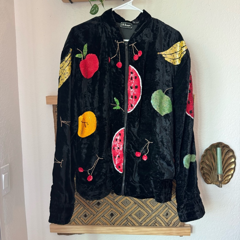 Vintage velour fruit sequin track jacket 1X